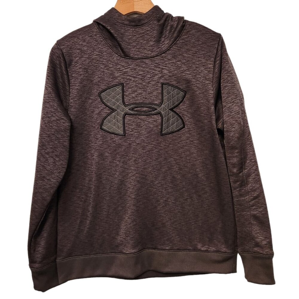 Under Armour Hooded Sweatshirt Gray Loose Fit Hoodie Logo Womens Small EUC